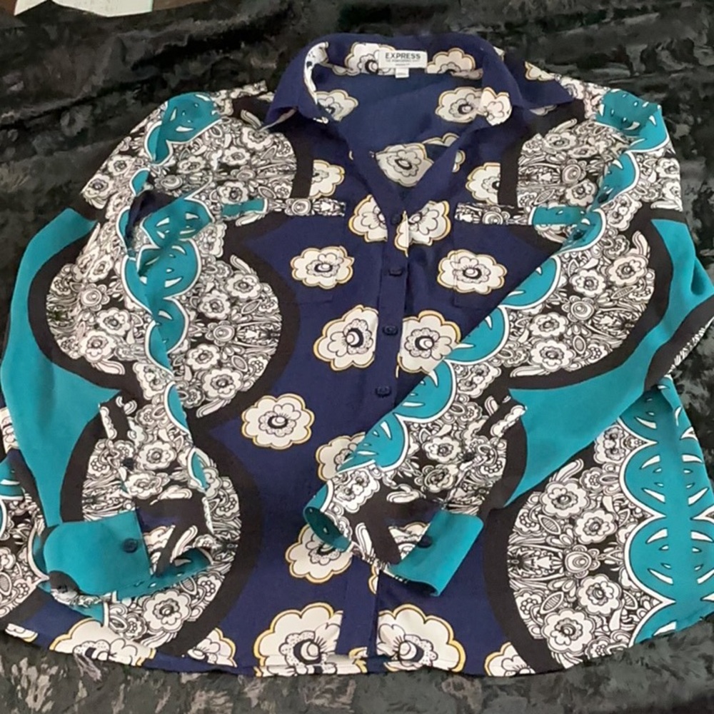 Express Casual Button Down Shirt in Blue and Black